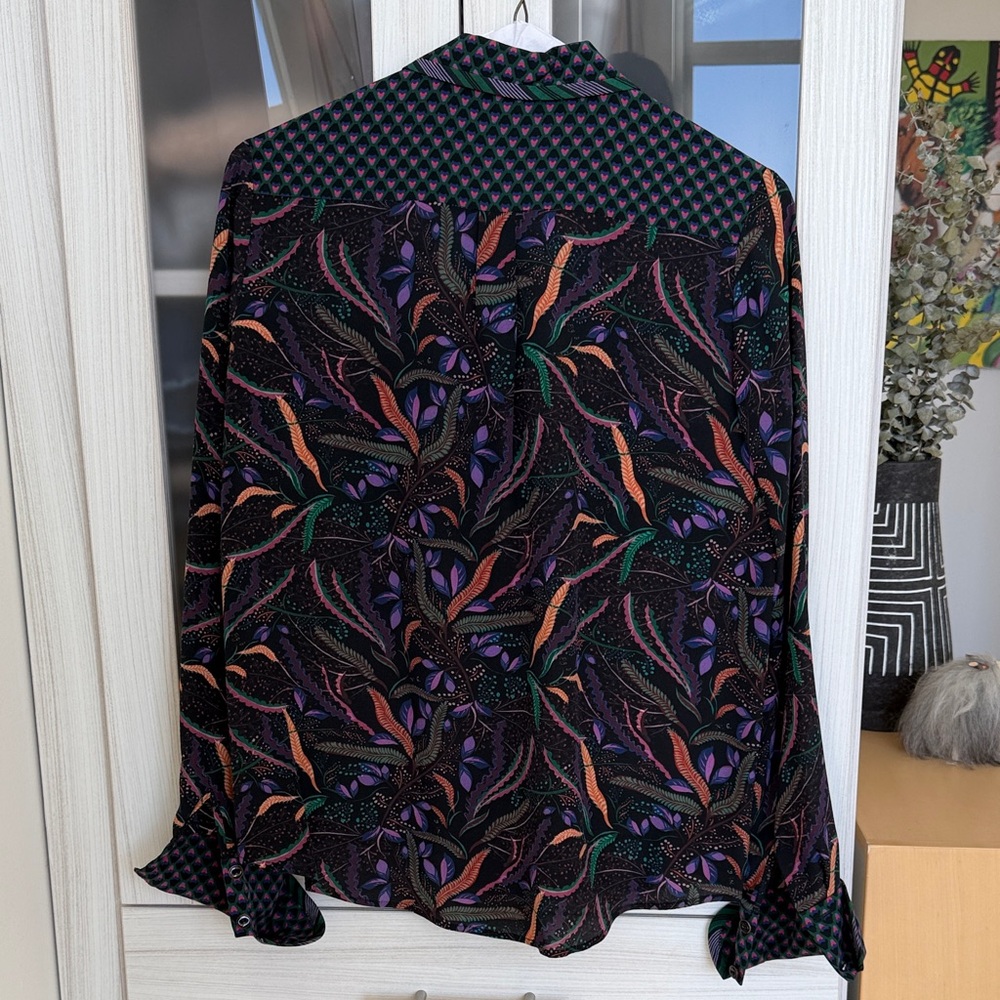 Saloni Silk Multicolor Patterned Long-Sleeve Blou… - image 3